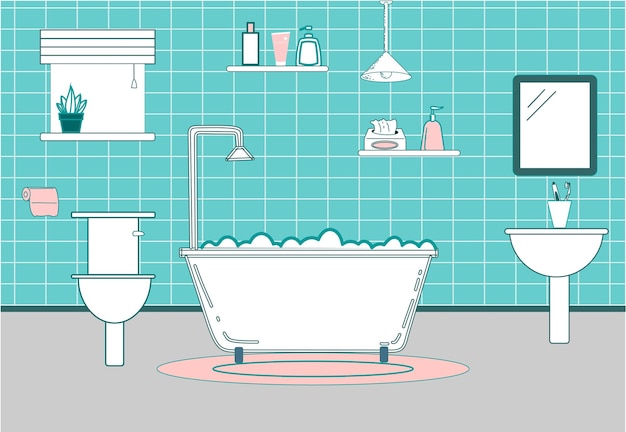 Vector illustrations design modern bathroom interior vector