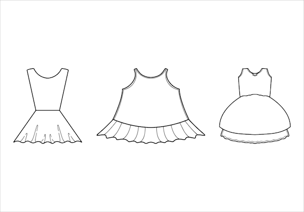 Illustrations of Dress Kids Collection on a White Background