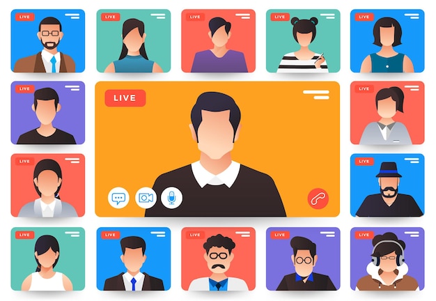 Illustrations flat design concept video conference. online meeting work form home. Call and live video. 