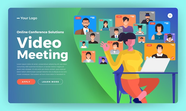 Illustrations flat design concept video conference. online meeting work form home. Call and live video. 