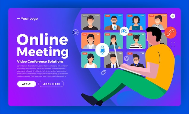 Illustrations flat design concept video conference. online meeting work form home. Call and live video. 