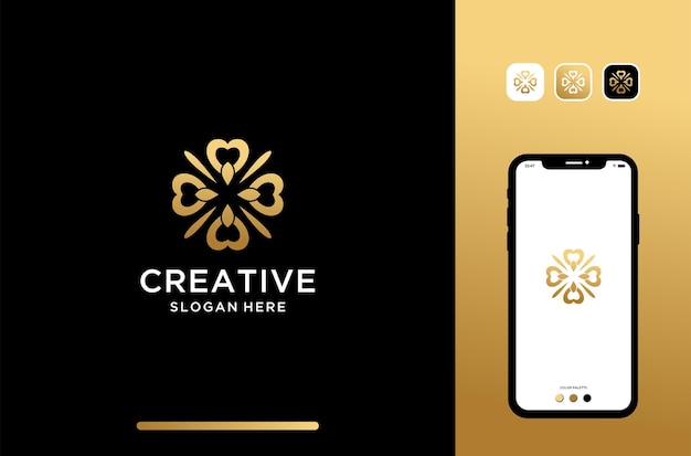 Vector illustrations flower logo design with golden color