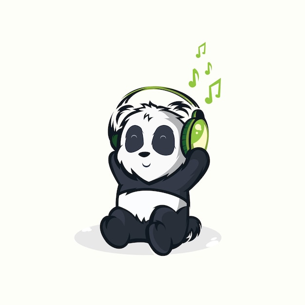 Illustrazioni di panda divertenti che ascoltano la musica