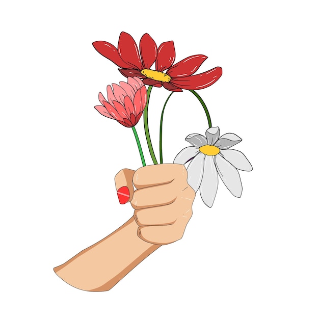 손을 잡고 삽화 시 든된 꽃 색 벡터