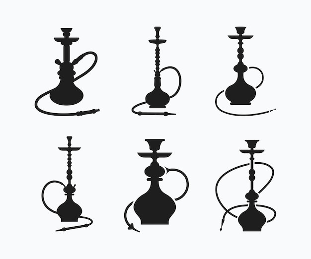 Set di illustrazioni ed etichette di diversi modelli di logo per shisha e narghilè