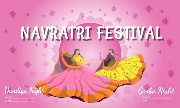 Illustrations for Navratri festival Garba Dandia Happy Durga Puja