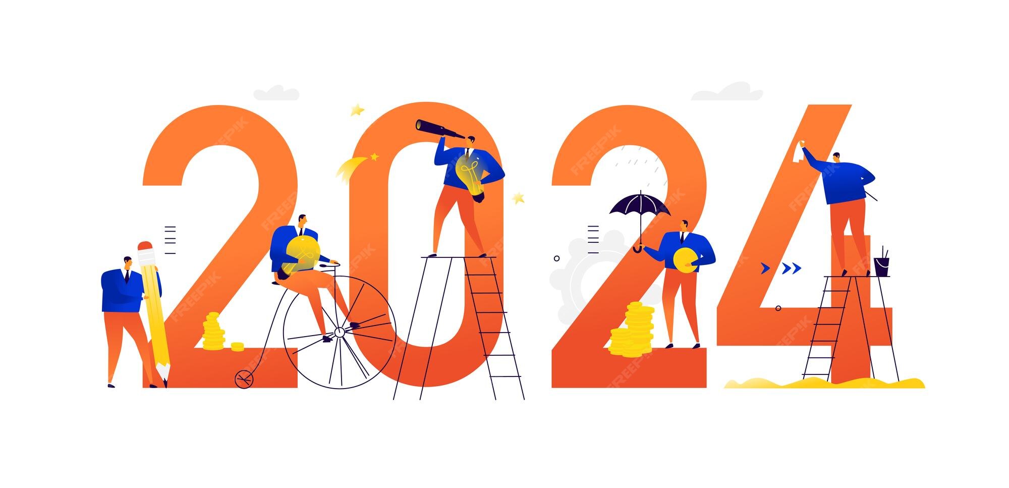 Premium Vector Illustrations of the new 2024 meeting the new year