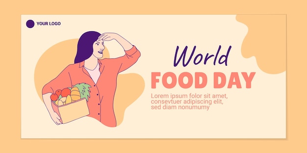 Иллюстрации красивой женщины, держащей корзину для пикника с едой для шаблона баннера всемирного дня продовольствия