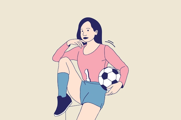 ベクトル ボールを保持している美しい若い女子サッカー選手のイラスト