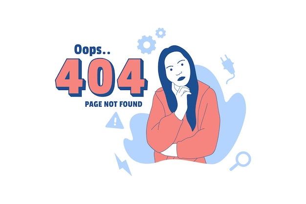 ベクトル おっと 404 エラー デザイン コンセプトのランディング ページの感情的な女性のイラスト