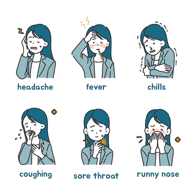 Illustrations of people with colds young woman