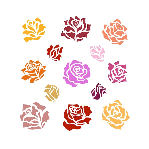 Illustrations of rose flowers and buds Collection of floral elements in original sketchy style