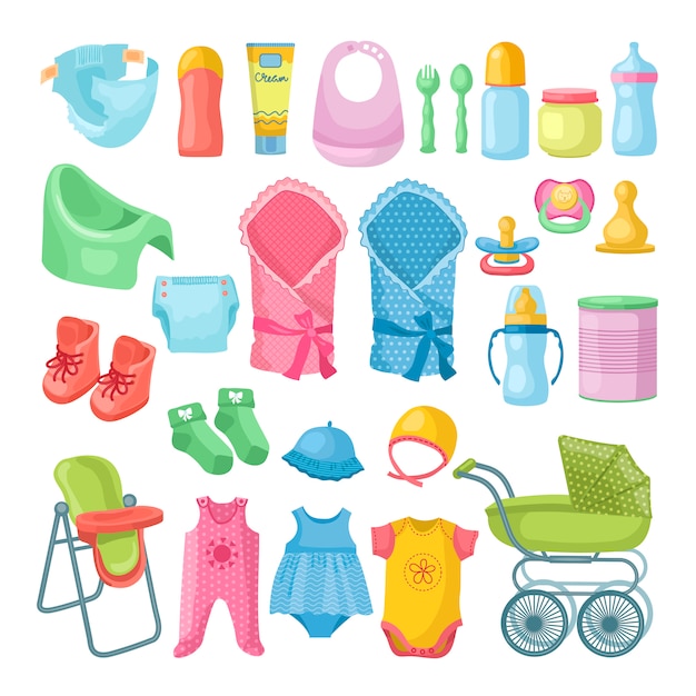 Vector illustrations set of newborn stuff