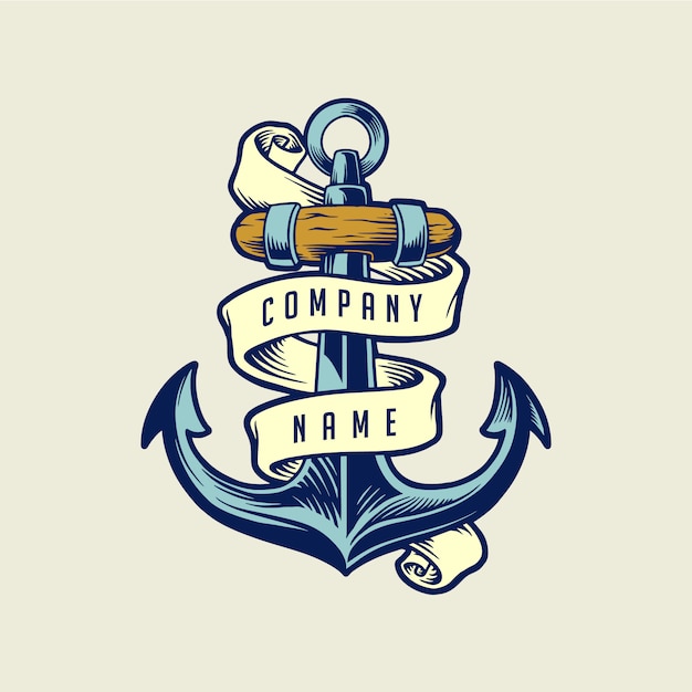 Illustrations Ship Anchor Vintage with Ribbon