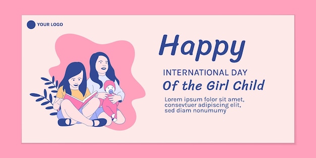 Vector illustrations of two beautiful girl for international day of the girl child  banner template