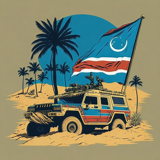 иллюстраций векторный автомобиль джип внедорожник дизайн футболки с флагом страны