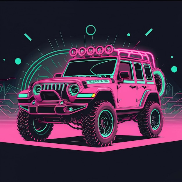 Vector illustrations vector car vehicle jeep suv neon light t shirt design