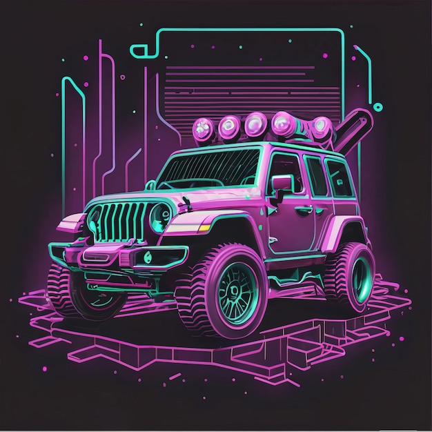 Vector illustrations vector car vehicle jeep suv neon light t shirt design