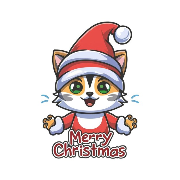 Vector illustrations vector cat wearing christmas hat