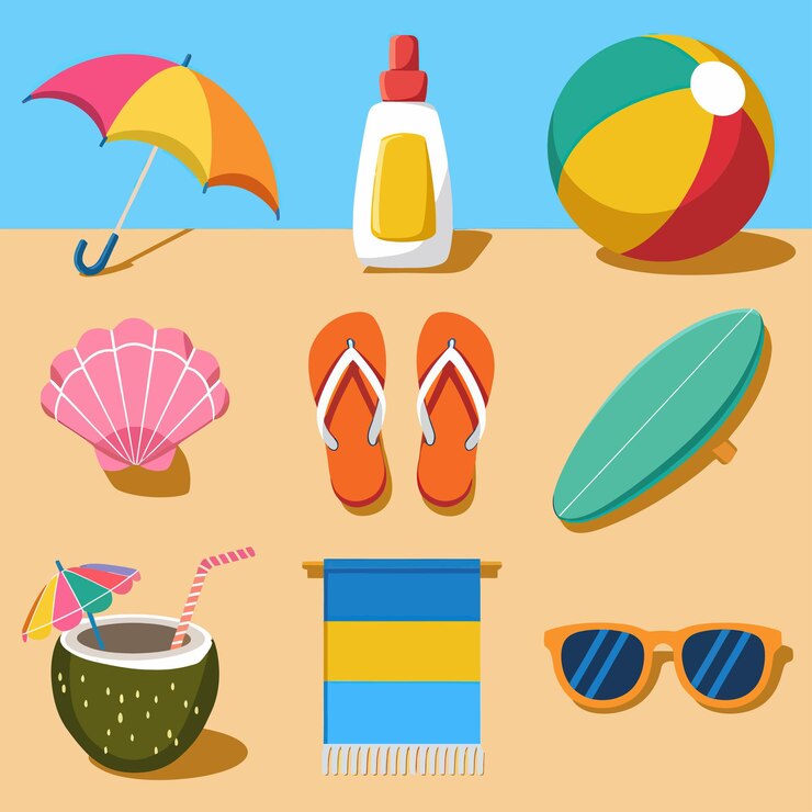 illustrations vector icon design items for summer sea beach glass and ball icecream other