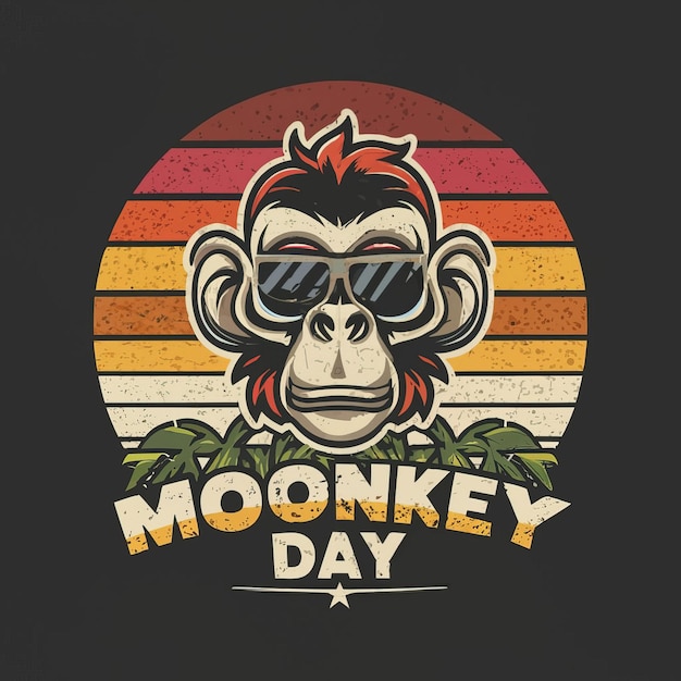 illustrations vector monkey wearing sun glasses with colorful background