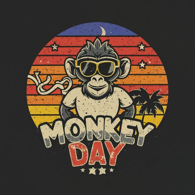 Vector illustrations vector monkey wearing sun glasses with colorful background