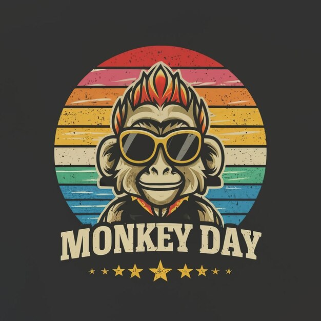 Vector illustrations vector monkey wearing sun glasses with colorful background