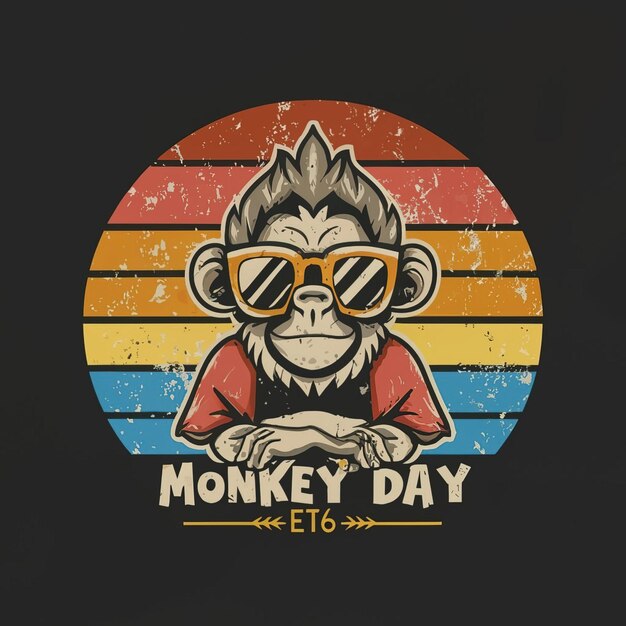 Vector illustrations vector monkey wearing sun glasses with colorful background