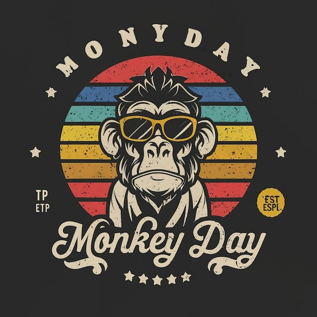 Vector illustrations vector monkey wearing sun glasses with colorful background