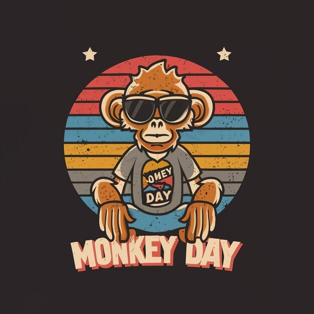 Vector illustrations vector monkey wearing sun glasses with colorful background