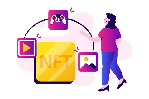 女性のイラストには様々な NFT が描かれています