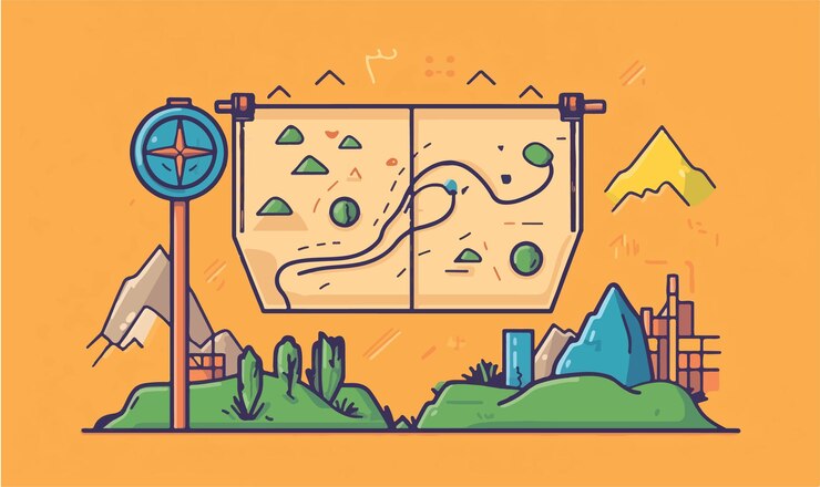 Vector illustrative map highlighting a scenic route