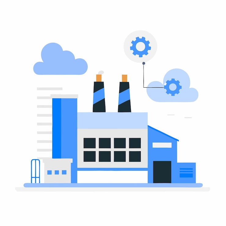 Vector illustrative representation of the factory concept with seven key elements