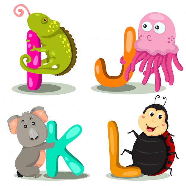 Illustrator alphabet animal LETTER - i,j,k,l