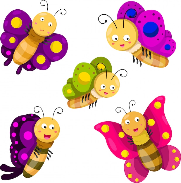 Illustrator of butterfly cartoon set