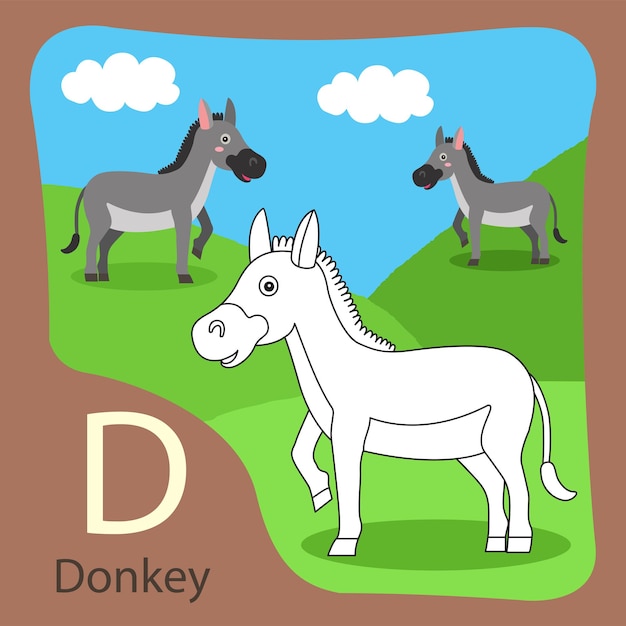 Illustrator of donkey isolated and coloring