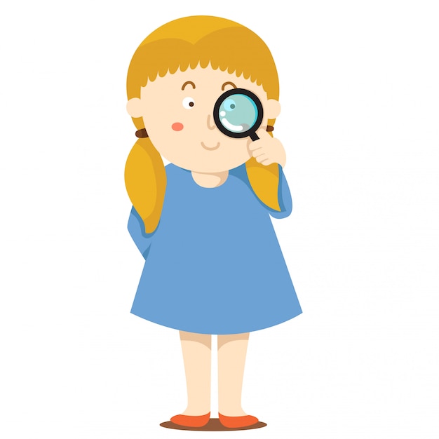 Vector illustrator of girl and magnifying glass