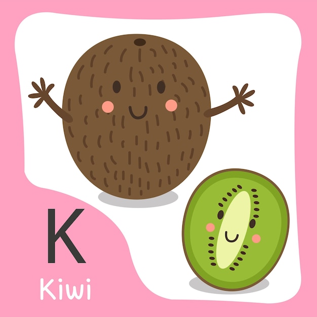 Illustrator of a kiwi fruit cute alphabet