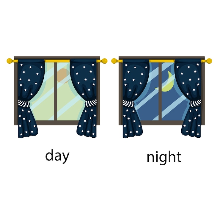 Vector illustrator of opposite day and night