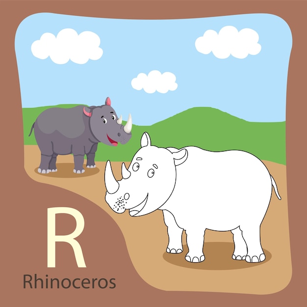 illustrator of rhinoceros isolated and coloring