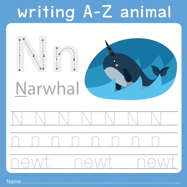 Illustrator van het schrijven van az animal n