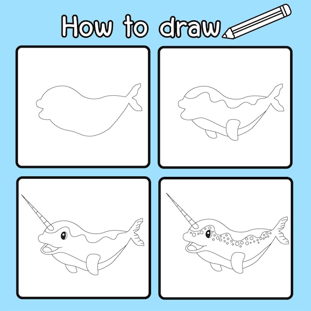 Vector illustrator van how to draw narwhal