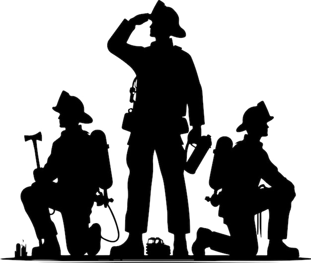 Vector illustrator vector silhouette firefighters pose