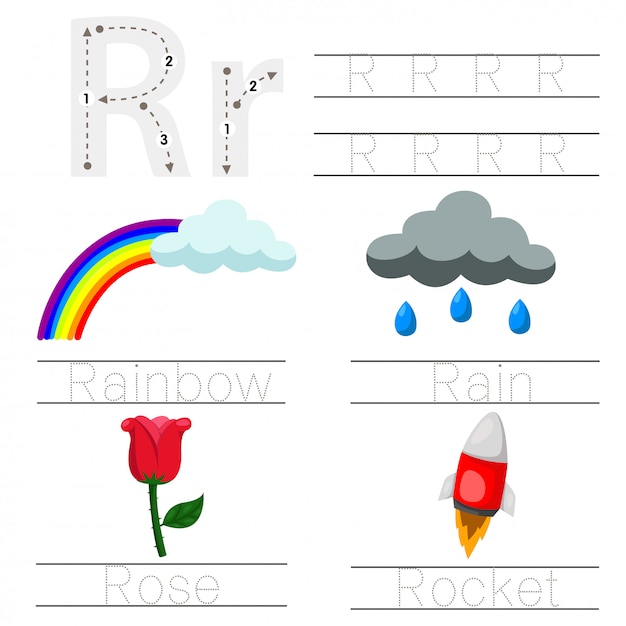 Illustratore di foglio di lavoro per bambini r font