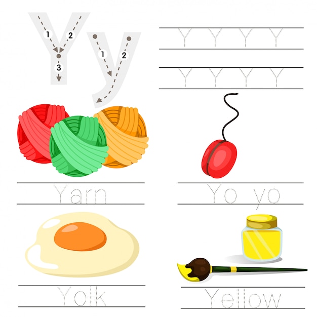 Vector illustrator of worksheet for children y font