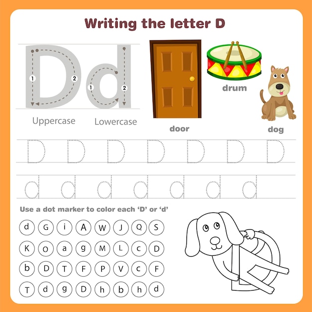 Illustrator of writing the letter d worksheet