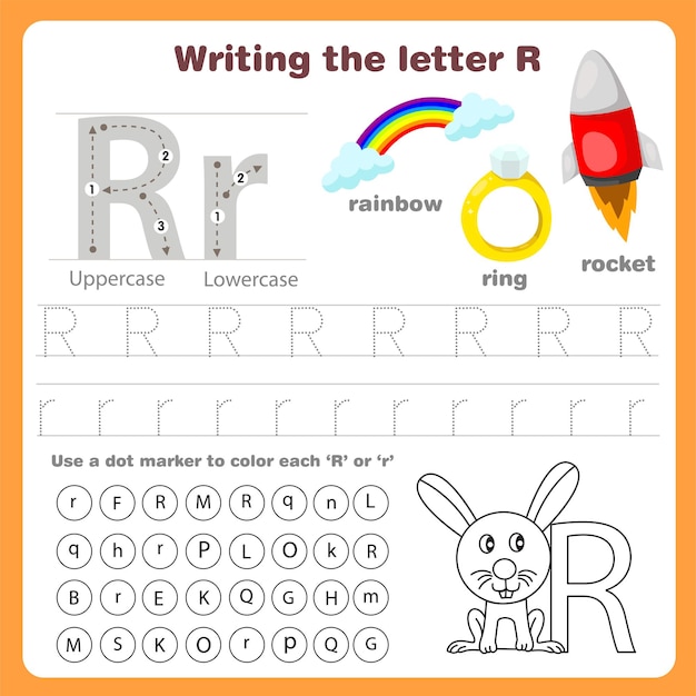 Illustrator of writing the letter r worksheet