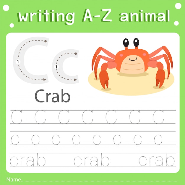 Illustrator of writing a-z animal c crab