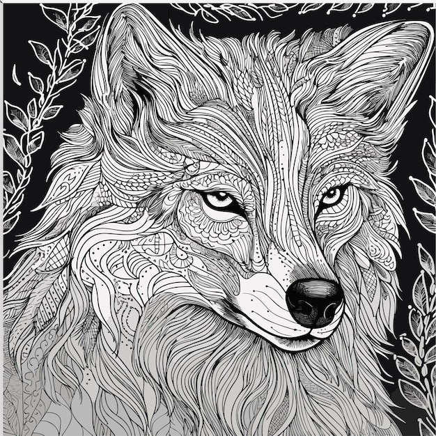 illustrustartion kleurboek pagina hoofd wolf