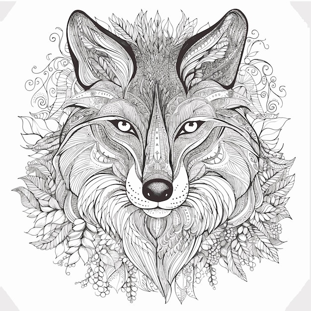 illustrustartion kleurboek pagina hoofd wolf